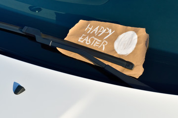Happy Easter - Message under a windshield wiper