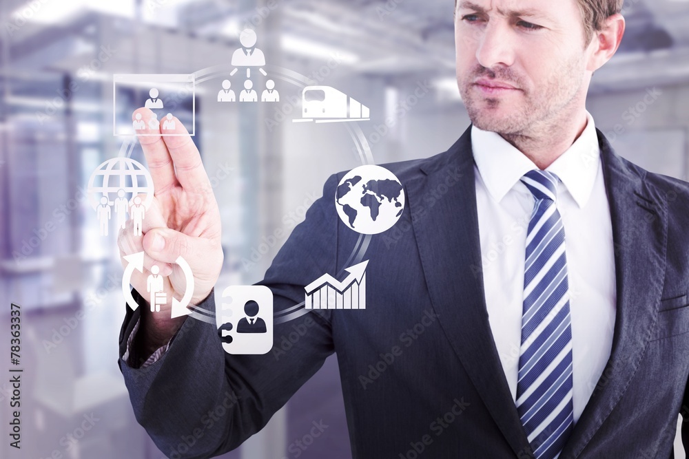 Poster composite image of businessman pointing with his finger