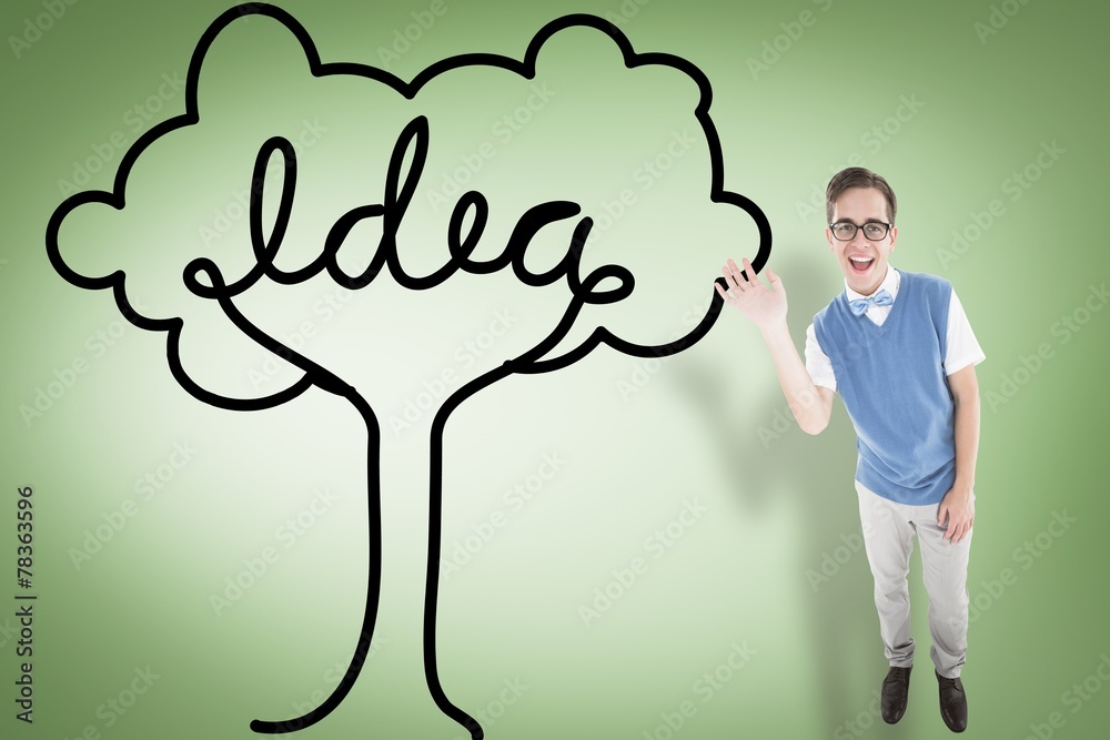 Poster composite image of geeky young hipster waving at camera