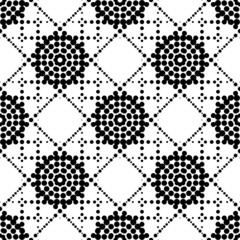 Black and white geometric seamless pattern with circle.