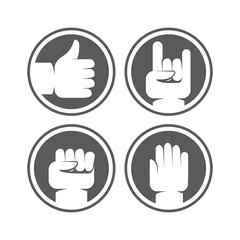 Vector hands and gestures signs in black and white colors