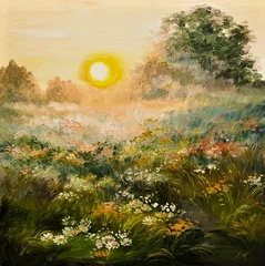Fototapeten oil painting - sunrise in the field, art work © Fresh Stock