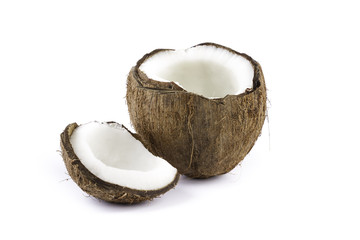 Cracked coconut isolated on white background