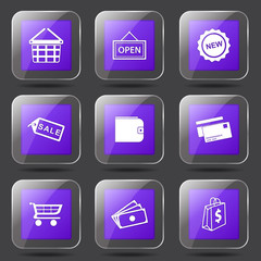 Shopping Sign Square Vector Violet Icon Design Set 2