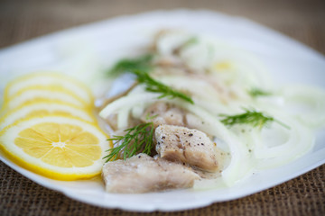 pieces of salted herring with onions