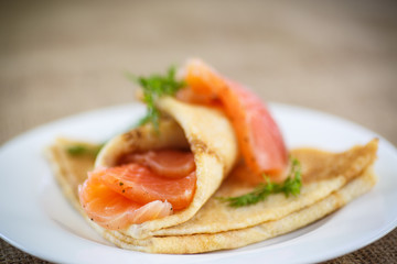stack of pancakes with salted salmon