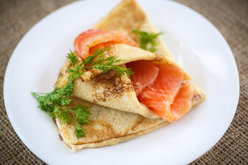 stack of pancakes with salted salmon