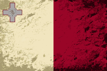 Maltese flag. Grunge background. Vector illustration