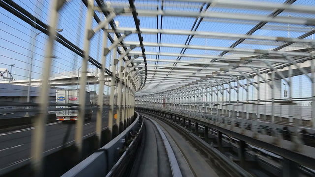 Monorail rides around town in Japan