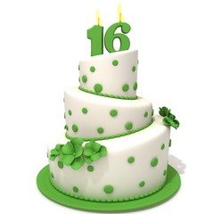 Birthday cake with number sixteen