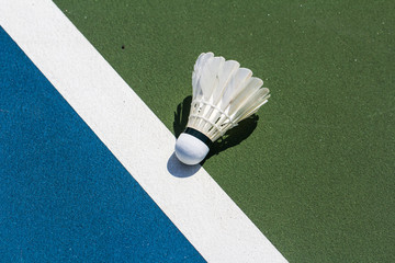 Shuttlecock badminton on court background