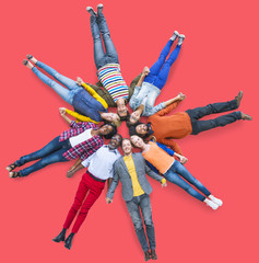 People Lying Down Multiethnic Group Unity Friendship Concept