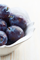 Plums in a white bowl (close up)