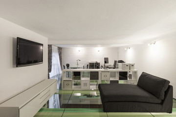Interior, wide loft, studio