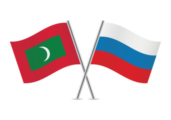 Russian and Maldives flags. Vector illustration.