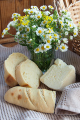 Homemade bread and cheese