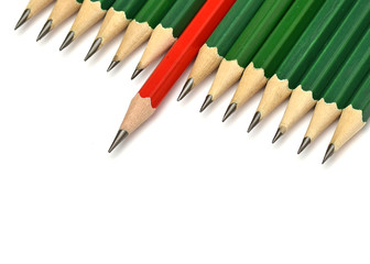 Red colored pencil stand out from the crowd. - 78383531