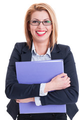 Happy business woman holding a folder