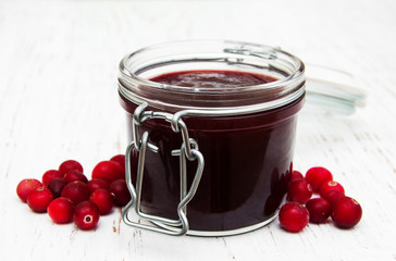 portion of cranberry jam with fresh fruits