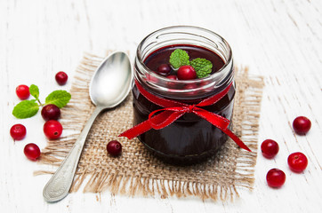 portion of cranberry jam with fresh fruits