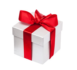 Gift box with a red bow isolated on the white