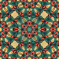 Hand drawn vintage seamless mandala background.