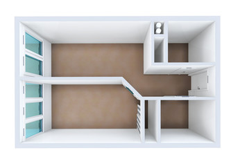 3D rendering. Model of the one-room apartment.