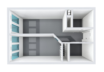 3D rendering. Model of the one-room apartment.