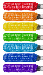 Colored paint brushes and stroke set, rainbow isolated on white