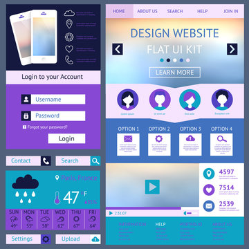 One Page Website Design Template, Flat Ui Kit