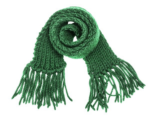 The woolen children's green scarf with a fringe