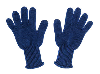 Woolen children's blue gloves, isolated