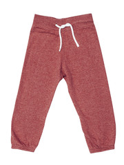 Red children's sports trousers with ties isolated