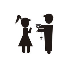 woman before the priest receiving sacraments over white color ba