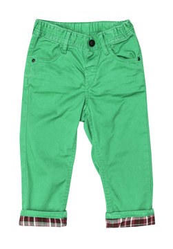Cotton elegant green children's trousers with checkered lapel