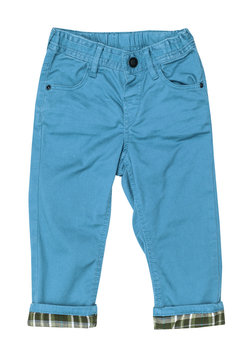Cotton elegant blue children's trousers with checkered lapel