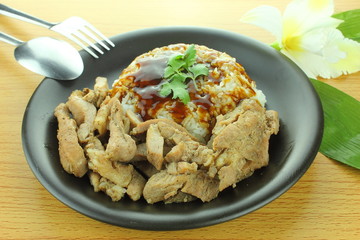 pork steak with rice and teriyaki sauce