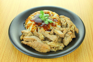 pork steak with rice and teriyaki sauce