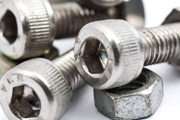 Close up Allen Bolt and Nut on isolated background