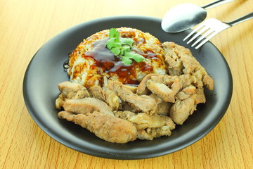 pork steak with rice and teriyaki sauce