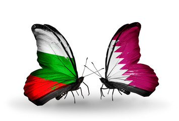 Two butterflies with flags Bulgaria and Qatar