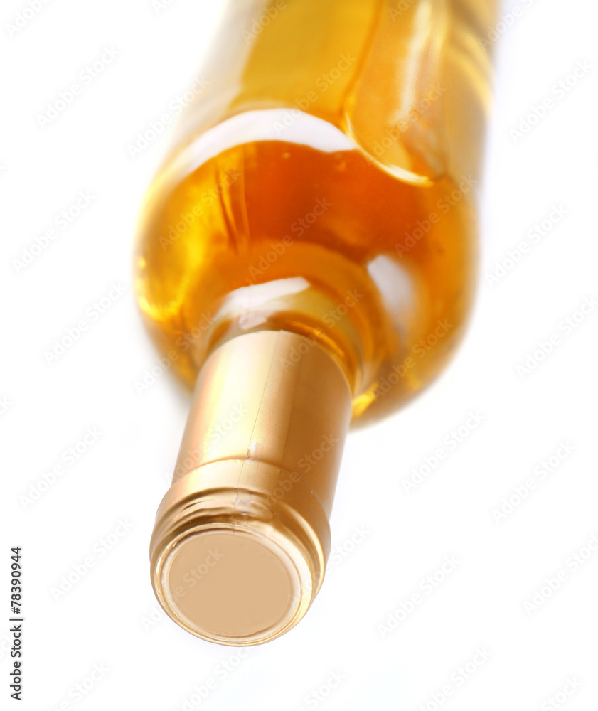 Wall mural lying wine bottle, isolated on white