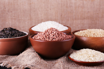 Different kinds of rice in bowls