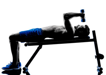 man exercising fitness weights Bench Press exercises silhouette