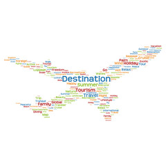 Conceptual travel or tourism plane word cloud