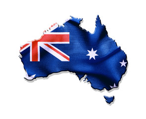 Australia map and flag against white background