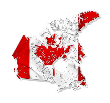 Canada map with waving flag isolated on white background