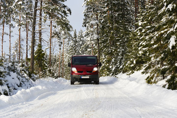 car, suv, driving in rough snowy terrain