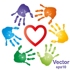 Vector conceptual hand prints and heart