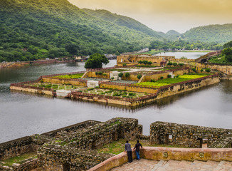 Amber fort gardens on Maota Lake, Jaipur, India